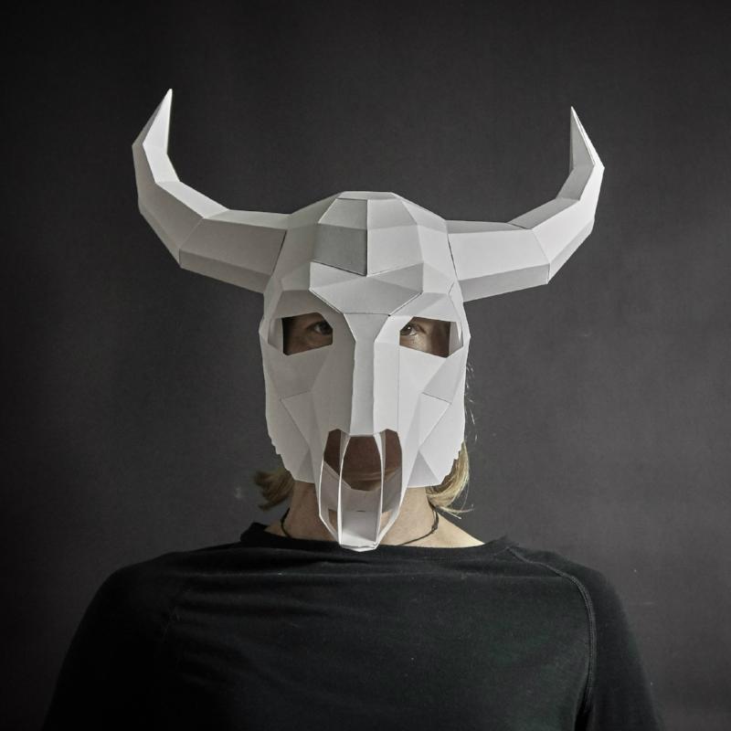 Bull Skull Mask | DIY Geometric Cardboard Mask | Instant Download - Wintercroft-