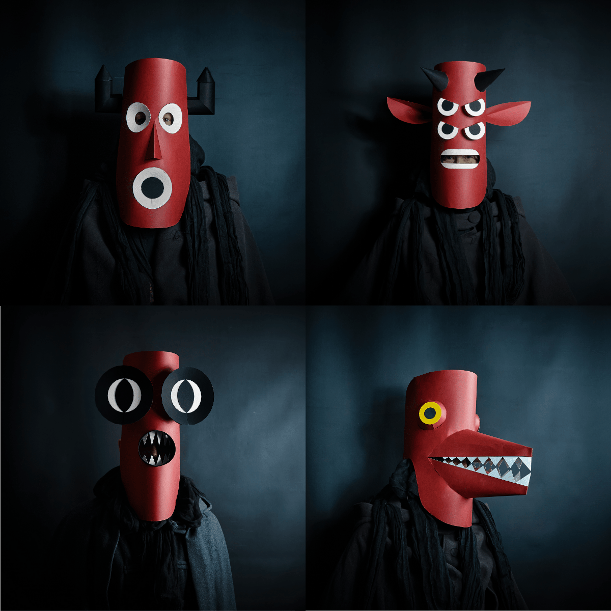 Long Face Festival Mask Set | DIY Printable Paper Mask Templates for Halloween & Costumes - Wintercroft - Mask