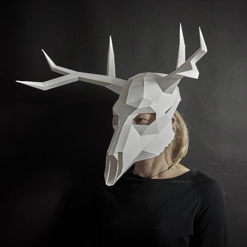 Deer Skull | Geometric Cardboard Mask | Instant Download - Wintercroft-Mask