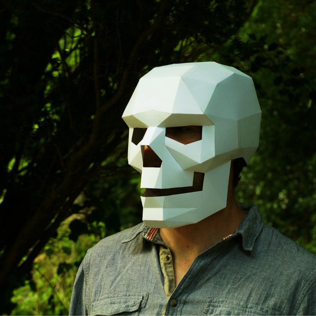 Portrait of a person wearing a Wintercroft Low-poly Skull Mask