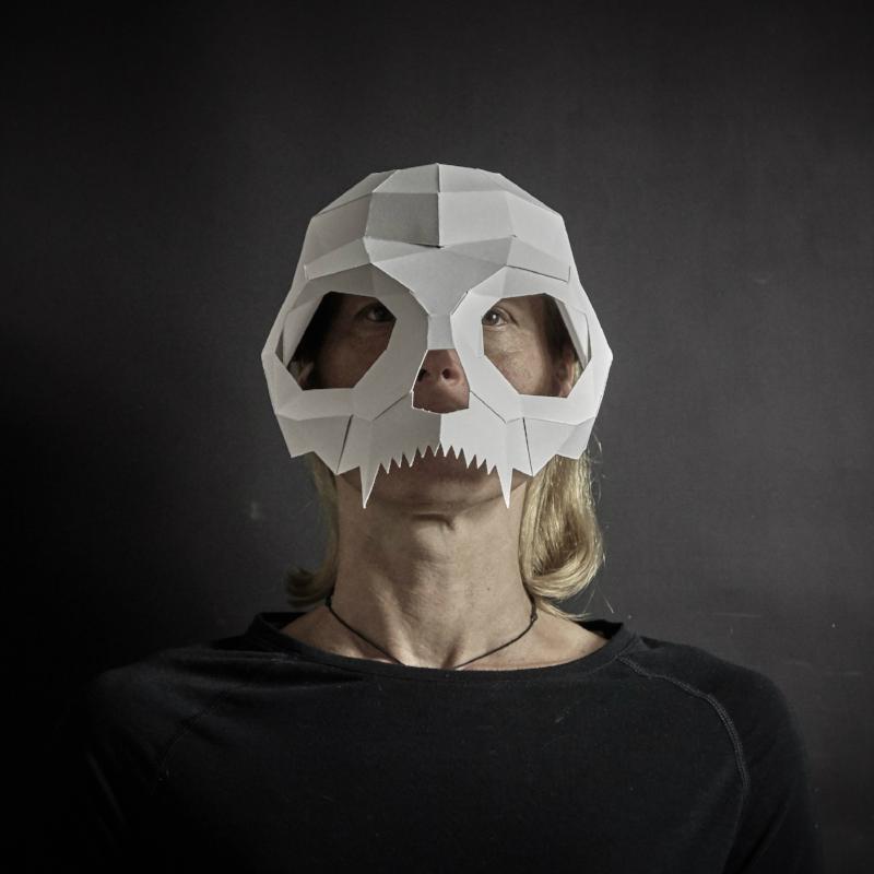 Cat Skull Mask | Wearable Paper Animal Sculpture | Instant Download - Wintercroft-Mask