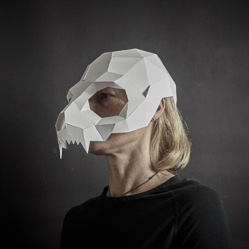 Cat Skull Mask | Wearable Paper Animal Sculpture | Instant Download - Wintercroft-Mask