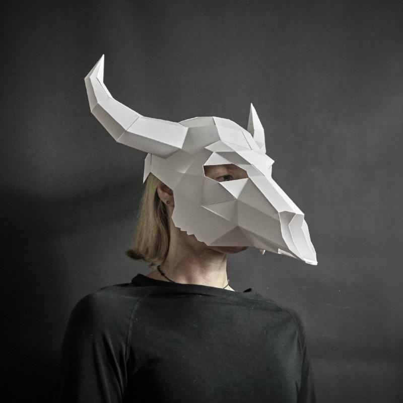 Bull Skull Mask | DIY Geometric Cardboard Mask | Instant Download - Wintercroft-