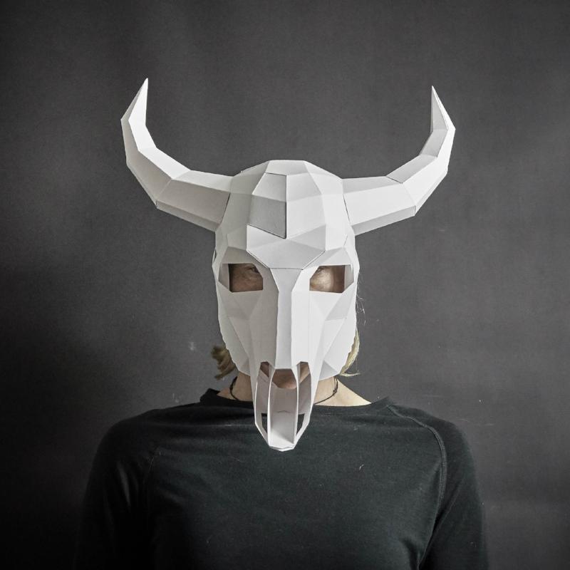 Bull Skull Mask | DIY Geometric Cardboard Mask | Instant Download - Wintercroft-