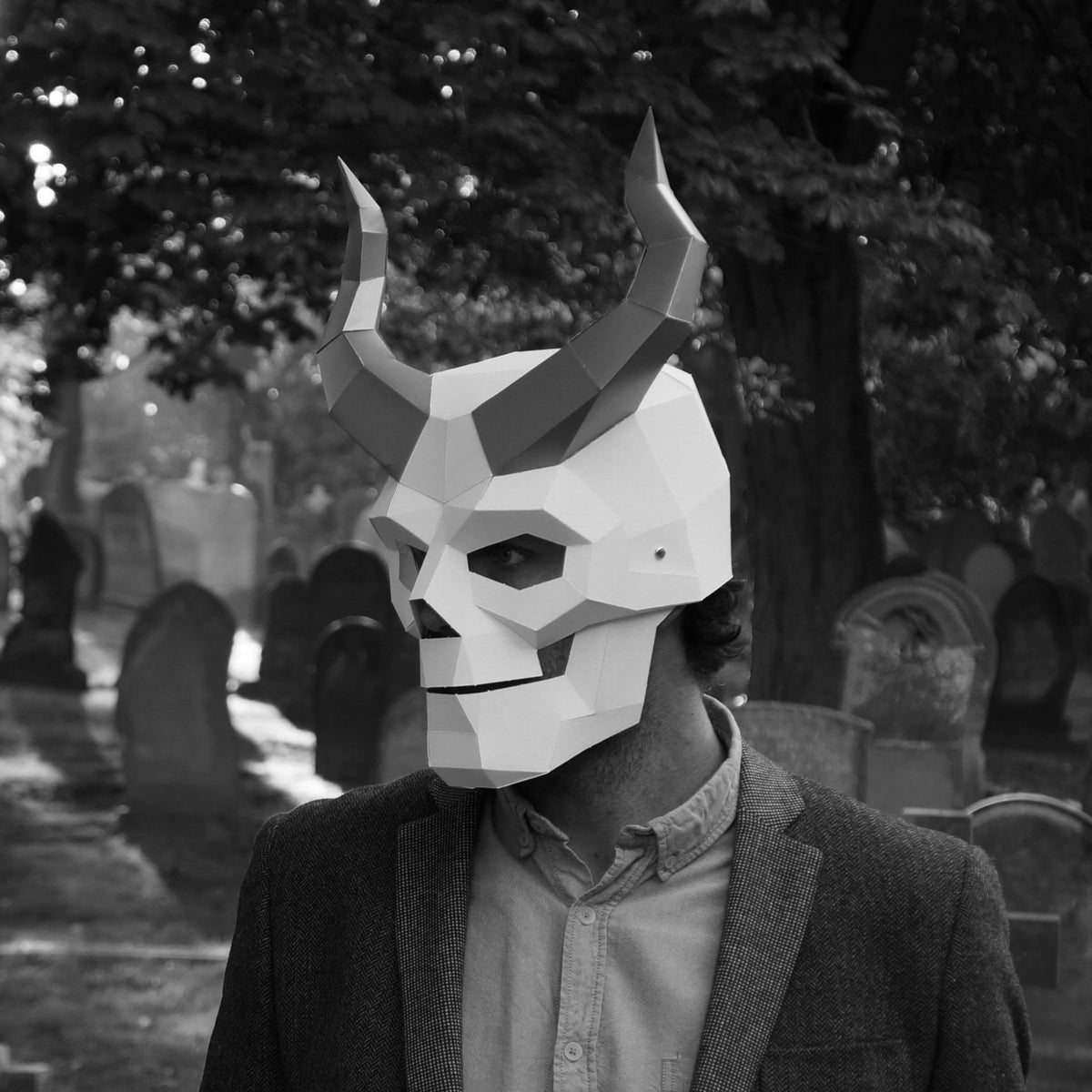 Horned Skull Mask | Geometric Cardboard Paper Mask | PDF Download - Wintercroft-Mask