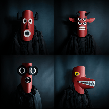 Long Face Festival Mask Set | DIY Printable Paper Mask Templates for Halloween &amp; Costumes - Wintercroft - Mask