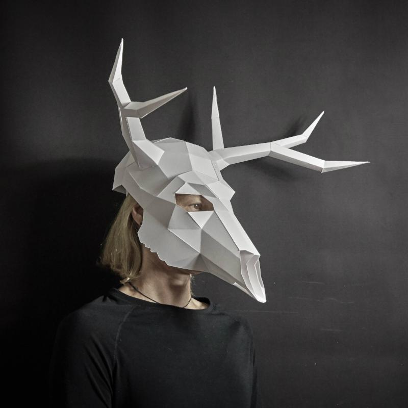 Deer Skull | Geometric Cardboard Mask | Instant Download - Wintercroft-Mask