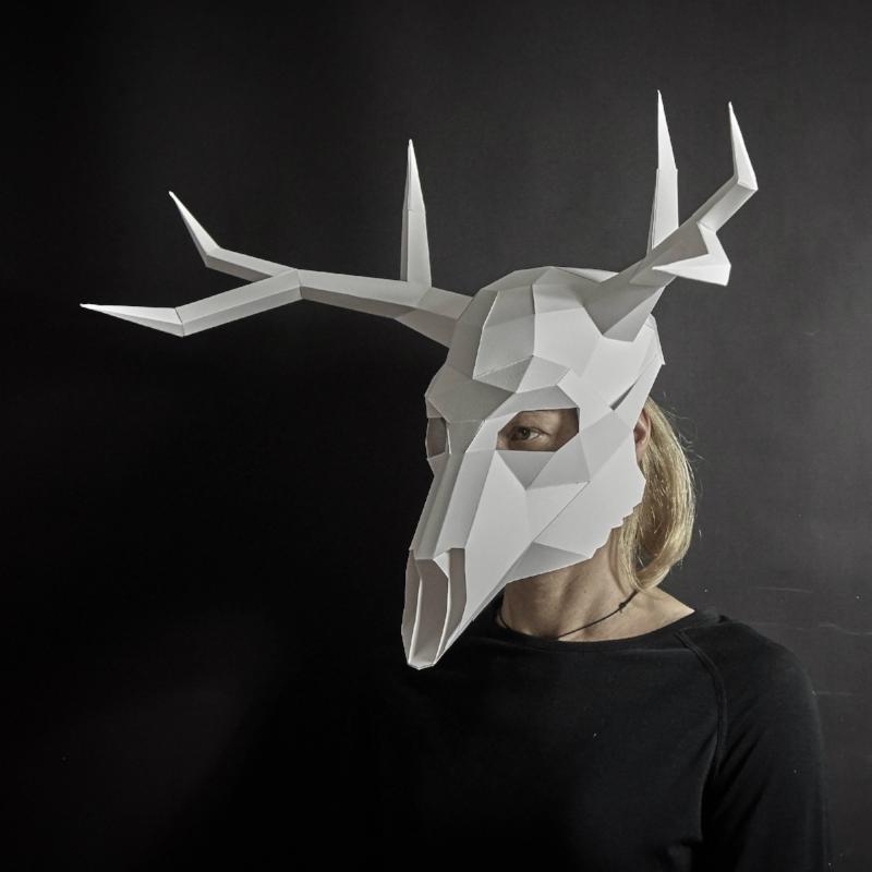 Deer Skull | Geometric Cardboard Mask | Instant Download - Wintercroft-Mask