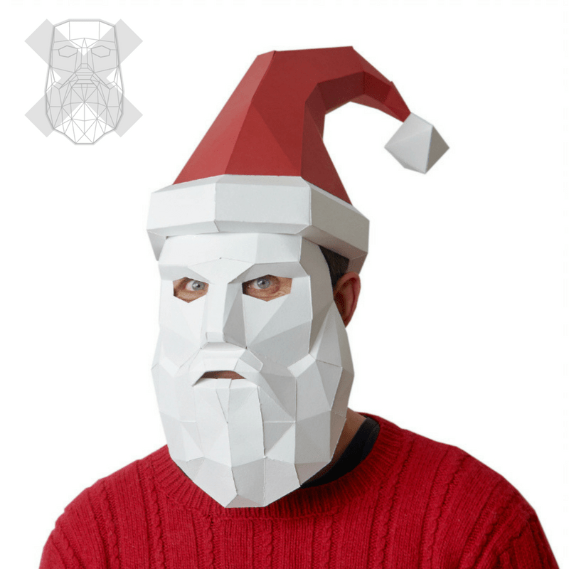 Festive Santa Hat (With or Without Mask) | Printable Papercraft | PDF Download - Wintercroft-Mask